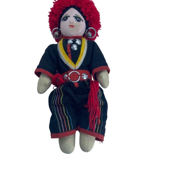 Vtg Handcrafted Ethnic Doll Traditional Outfit Hand Painted Face 10" - Picture 1 of 4